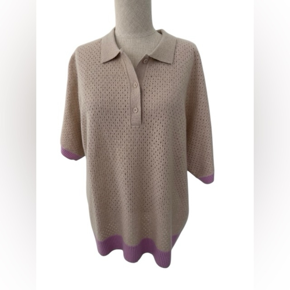 Stitch & Needle Cashmere Short Sleeve Open-Weave Sweater